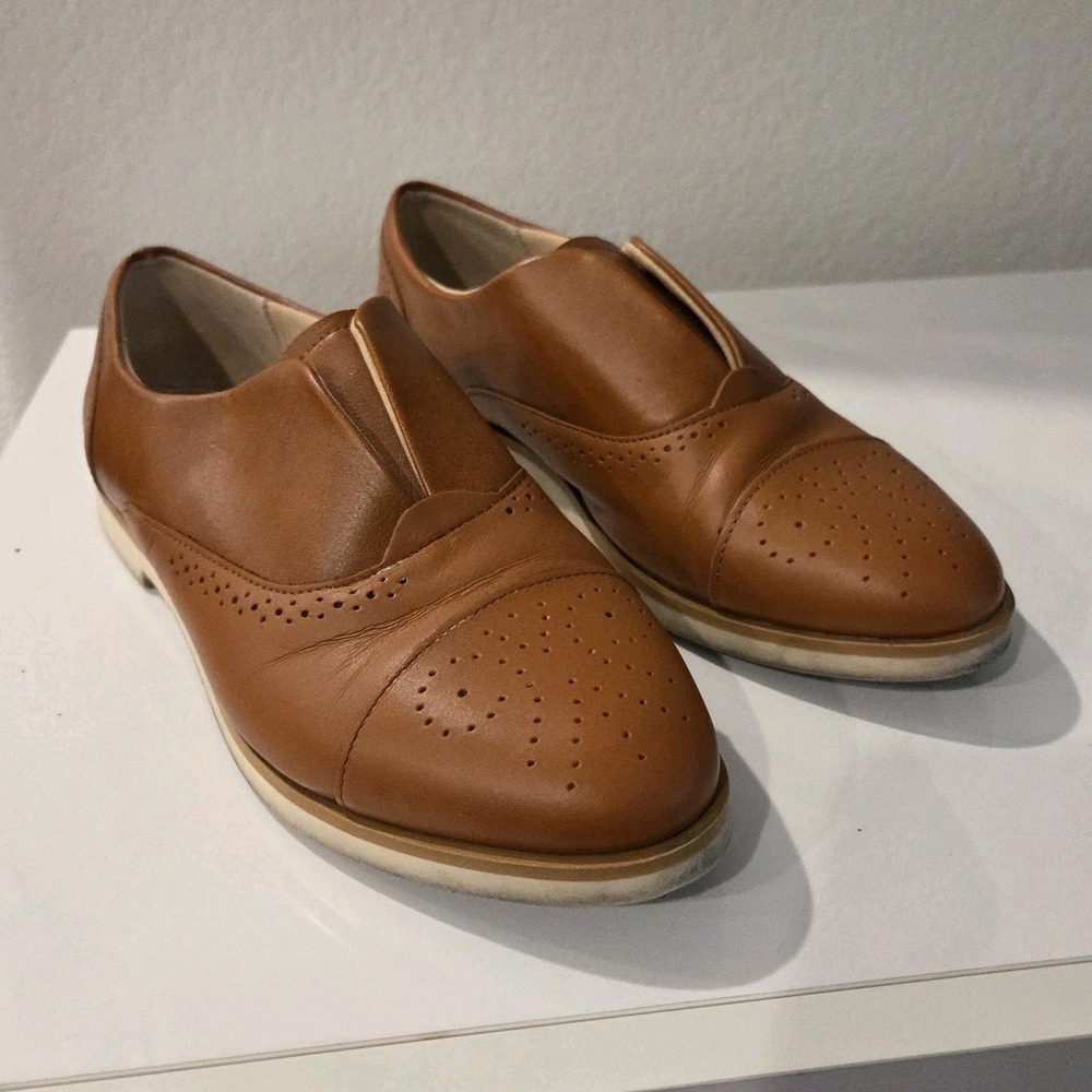 Women's Leather Brown Dress Shoes 6.5 Time & True Memory Foam Genuine Leather